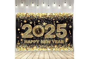 YQUQWN Happy New Year Banner 2025 5×3FT New Years Backdrop New Years Eve Party Supplies 2025 Happy New Year Decorations 2025 Black, Gold New Year Backdrop 2025 2025 New Year Photography Background Decoration