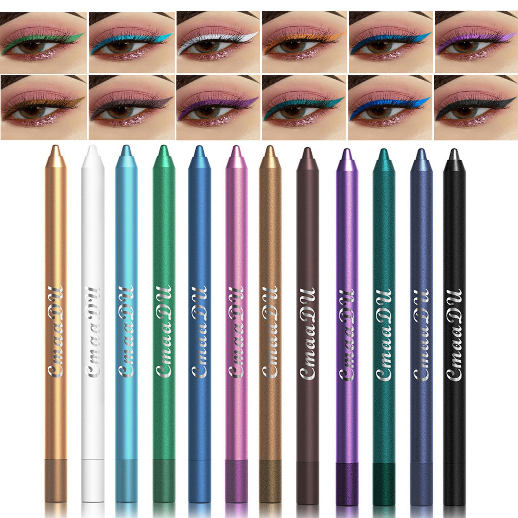 Holzsammlung 12 Colors Eyeliner Pencils, Eye Shadows, Long-lasting & Waterproof Metallic & Glitter Eyeliner for Women's Professional Eye Makeup