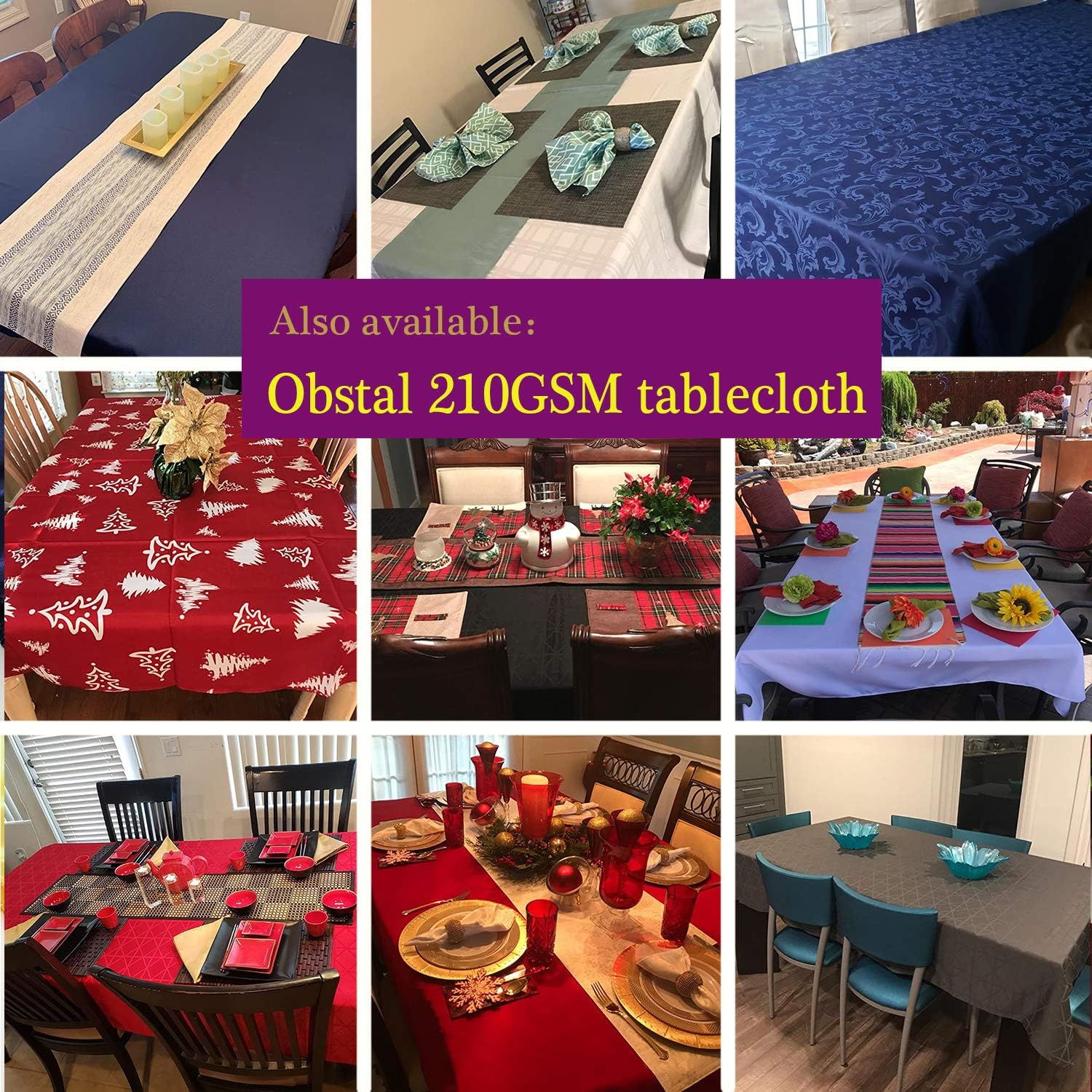 Obstal Rectangle Table Cloth, Oil-Proof Spill-Proof and Water Resistance Microfiber Tablecloth, Decorative Fabric Table Cover for Outdoor and Indoor Use (Navy Blue, 60 x 120 Inch): Home & Kitchen