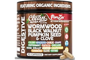 CLEAN NUTRACEUTICALS Clean Nutra Wormwood Black Walnut Pumpkin Seed Clove Oil Celery Garlic Grape Papaya Neem Diatomaceous Earth Womens Probiotic Gut Health Cleanse Detox Oregano Olive Turmeric Supplement Vegan Capsules