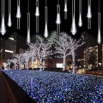 zcplus cadena de luces led para lluvia de meteoros 11 8 pulgadas 8 tubos 144 led luz de caida de nieve cascada para boda navidad decoracion