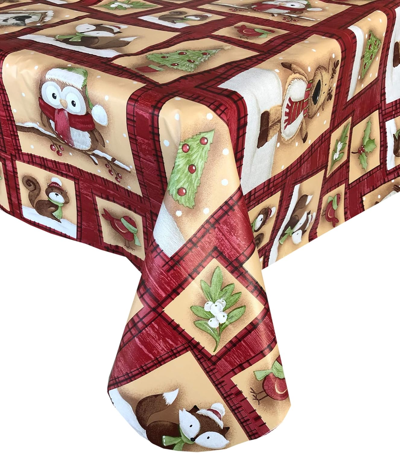 Newbridge Holiday Forest Friends Cottage Style Flannel Back Vinyl Tablecloth Christmas