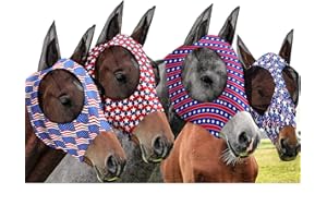 Frienda 4 Pcs 4th of July Horse Fly Mask with Ears Patriotic American Flag Independence Day Horse Face Covering Elasticity Smooth Comfortable Mask with UV Protection(Medium)