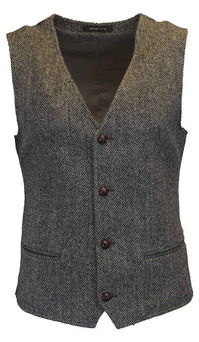 Walker & Hawkes - Herren Country-Weste - Klassisch Schottisch aus Harris-Tweed - Fischgrätmuster - Stahlgrau - S-3XL