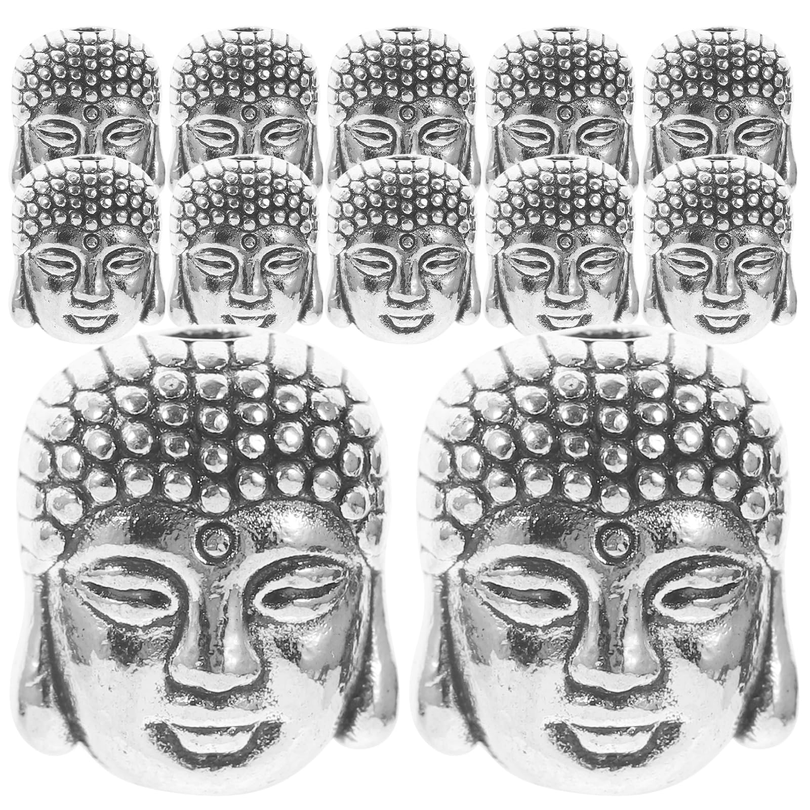 Healifty Double-Faced Buddha Head Beads 20 Pack 0.4 Inch Antique Silver Spacer Beads for Jewellery Making Diy Bracelets and Necklaces Religious Accessories