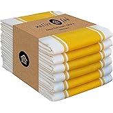 Native Fab Yellow Striped Kitchen Towels 18"x28", Set of 6, Wide Stripe, Highly Absorbent, Fast Dry, 100% Cotton Towels for Hand Drying, Counter Cleaning, Glassware & Dish Drying, Wash Rags - Yellow