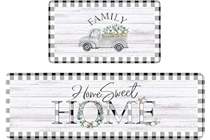 Riakrum 2 Pcs Farmhouse Kitchen Rugs Set Non Slip Washable Kitchen Mat Country Black and White Buffalo Checkered Rug Comfort Standing Mats for Hallway Laundry Decor 16 x 28 and 16 x 47 Inch