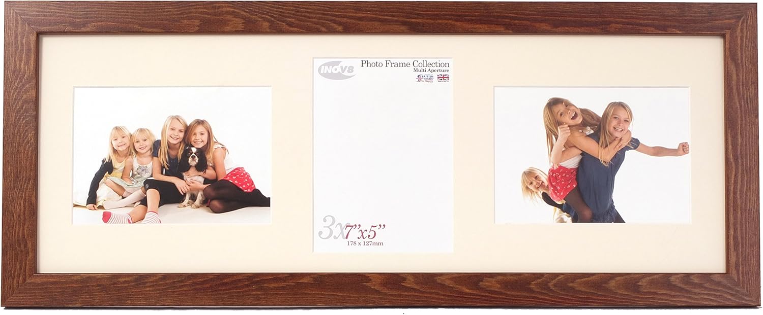 Inov8 British Made Real Wood Picture/Photo Frame, Triple Aperture with