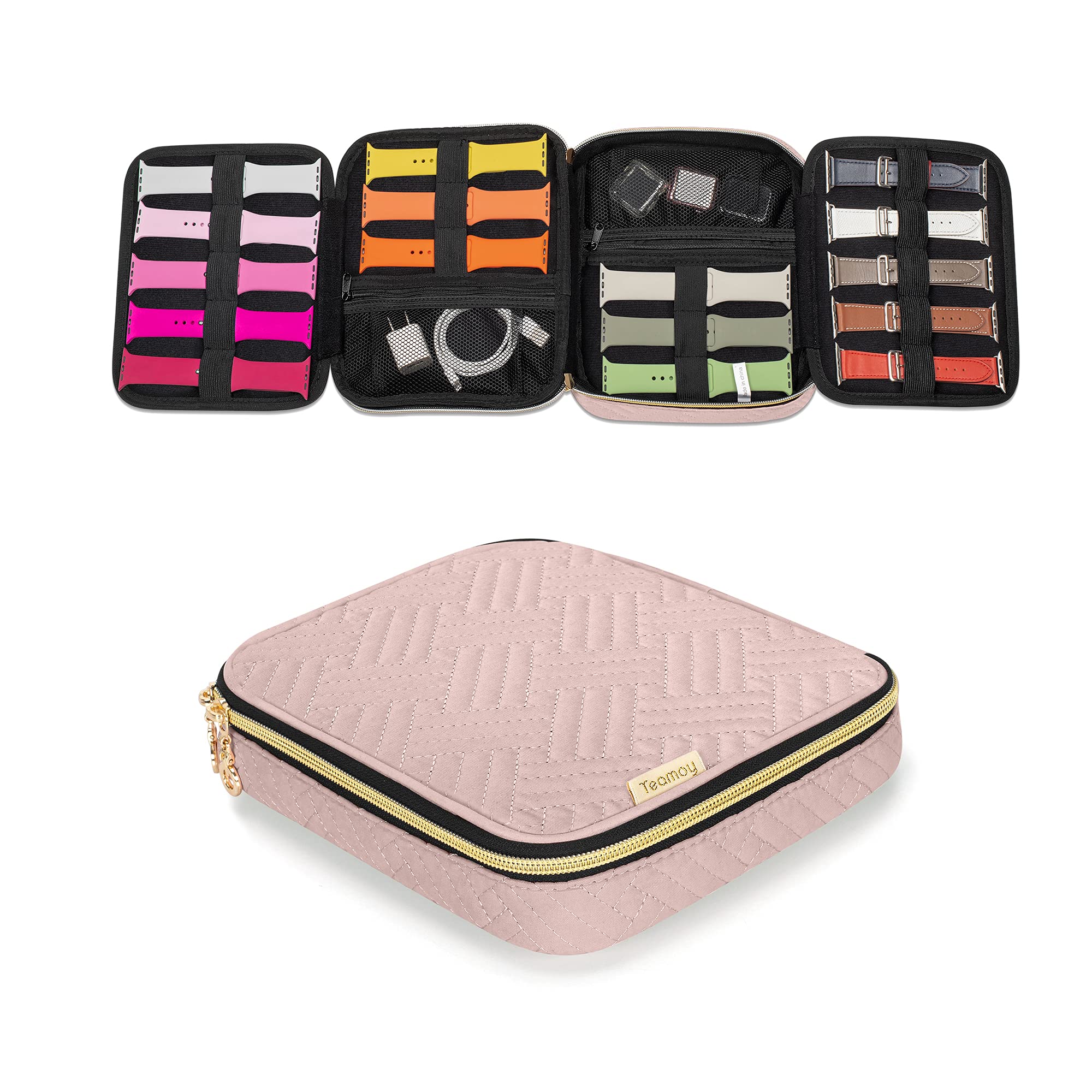 Teamoy Watch Band Storage Case for 26 Watch Straps, Watch Band Carrying Bag Organizer Compatible with Apple Watch Bands and Other Accessories, Misty Rose