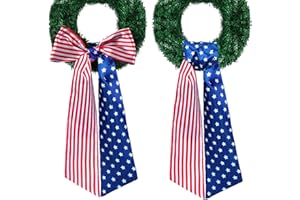 Floraltop 2 Pcs Patriotic Wreath Sash for Front Door Decor 4th of July Reversible Wreath Sash Scarf Memorial Day Wreath Accessories for Porch Outdoor Home Garland Party Yard Doorway (Red Blue White)