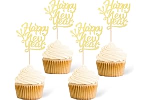 Gexolenu 24 Pcs Happy New Year Cupcake Toppers Glitter Gold Happy 2025 New Year Cake Picks Cheers To 2025 Cupcake Toppers For Hello 2025 New Year Eve Party Decoration Supply