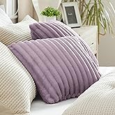 Bedsure Throw Pillow Covers - Pack of 2, 18x18 Pillow Cover, Soft, Cozy, Fluffy, Striped Design, Home Decor for Sofa, Couch, Bed, Light Purple