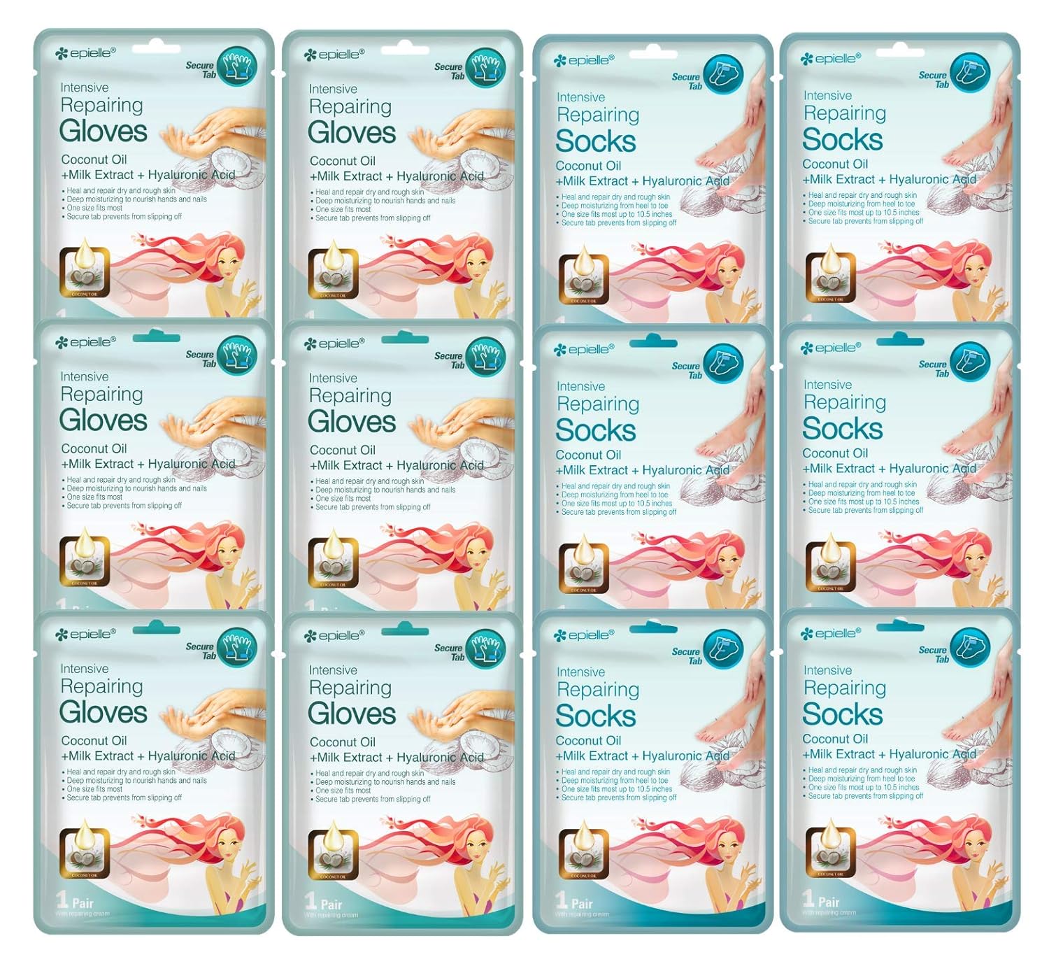 Epielle Intensive Repairing Hand Masks (Gloves-6pk) for Dry Hands Spa Masks | Coconut Oil + Milk Extract + Hyaluronic Acid : Beauty