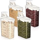 Blushtier 4 PCS Cereal Containers Storage 2.8L Airtight Large Dry Food Containers with Pouring Spout Cereal Storage Dispenser Measuring Cup for Flour and Baking Supplies, White