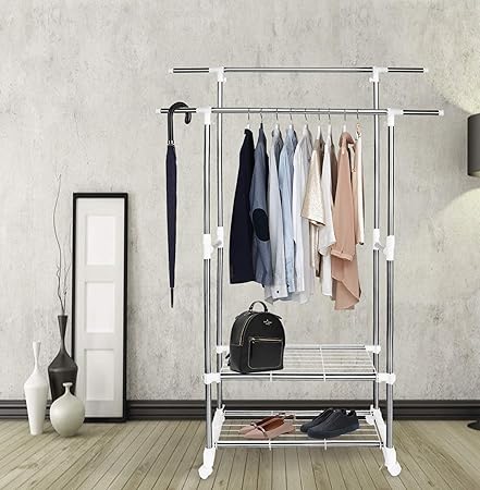 Jakob Schick | Doppelter Kleiderständer Stabile | Garderobenständer auf 4 Rollen | Einfache Montage ohne Spezial Werkzeug | V