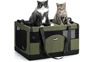 Pecute Large Cat Carrier for 2 Cats Built-in Steel Frame & Removable Divider,Pet Carrier for Car Travel,Foldable Dog Crate,Soft Double Cat Crate with Breathable Mesh,Vet,Green