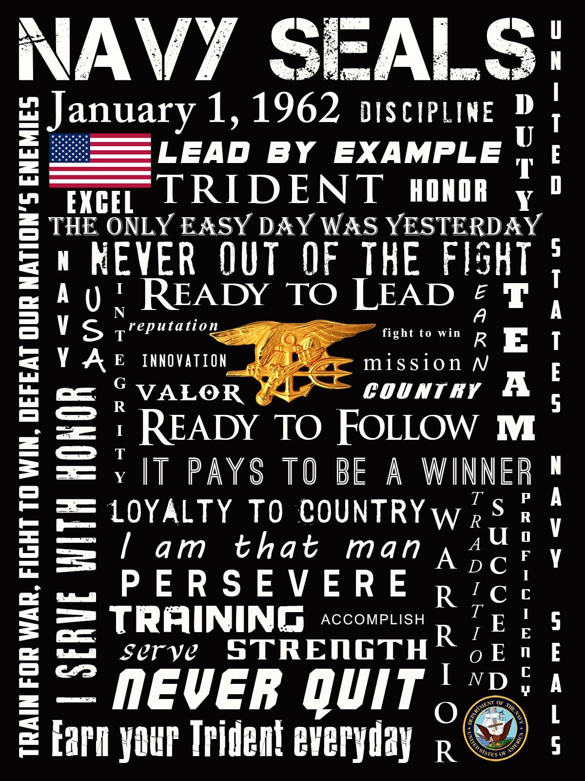 Navy Seals Poster Navy Seal Motivation Navy Seals Print Navy Seals Art 24x36