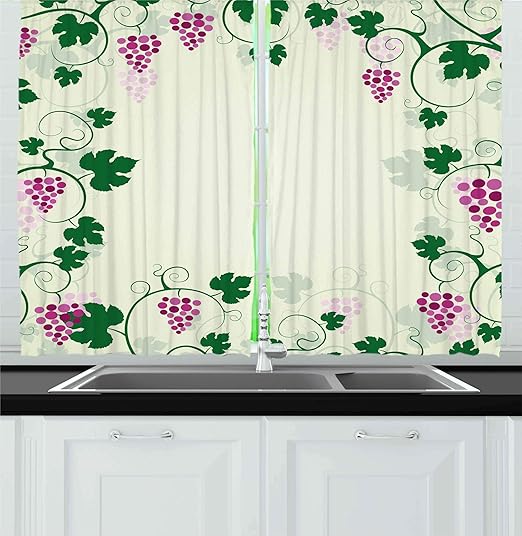 Amazon Com Ambesonne Nature Kitchen Curtains Grape Vines