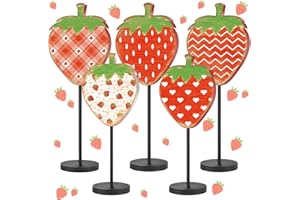 Yousoontic 5 Pcs Summer Wooden Tabletop Decor Freestanding Wood Table Sign Summer Decorations for Home Rustic Tabletop Centerpiece Standing Block Decorations for Farmhouse Office (Strawberry)