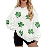 For G and PL Womens St. Patrick's Long Sleeve Irish Sequin Pullover Shamrock Clover Print Casual Sweatshirts