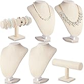 Huquary 6 Pcs Jewelry Display Set Necklace Display Stand T Bar Bracelet Holder Jewelry Bust for Home Store Trade Show(Linen)