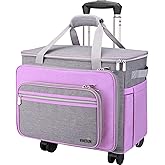 FINESUN Sewing Machine Case with Wheels, Foldable Deluxe Rolling Sewing Machine Case for Brother, Singer, Janome and Most Machines,Purple-Grey