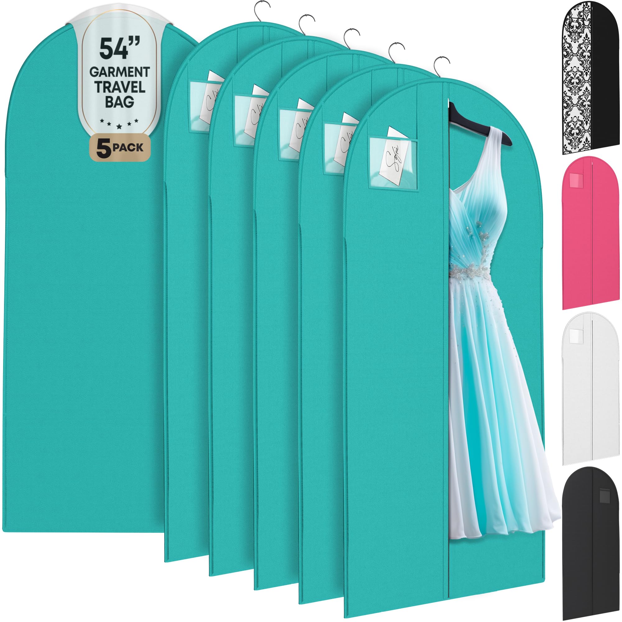 Tiffany Dress and Gown Garment Travel Bags 5 Pack - 54" x 24" - Hanging Window