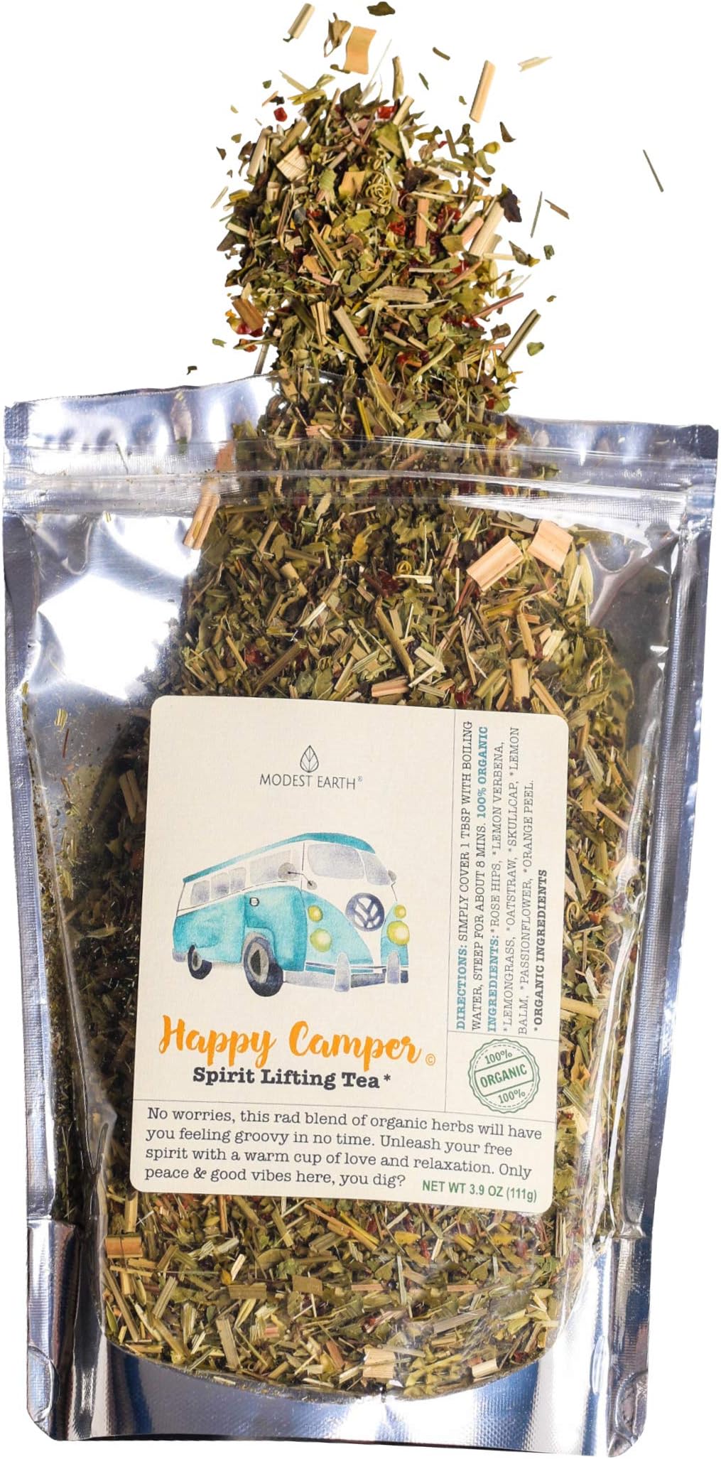 Happy Camper Organic Tea. Calming Properties Help with Anxiety and Depression. Natural Stress Relief. 48+ SERVINGS (3.9 OZ)
