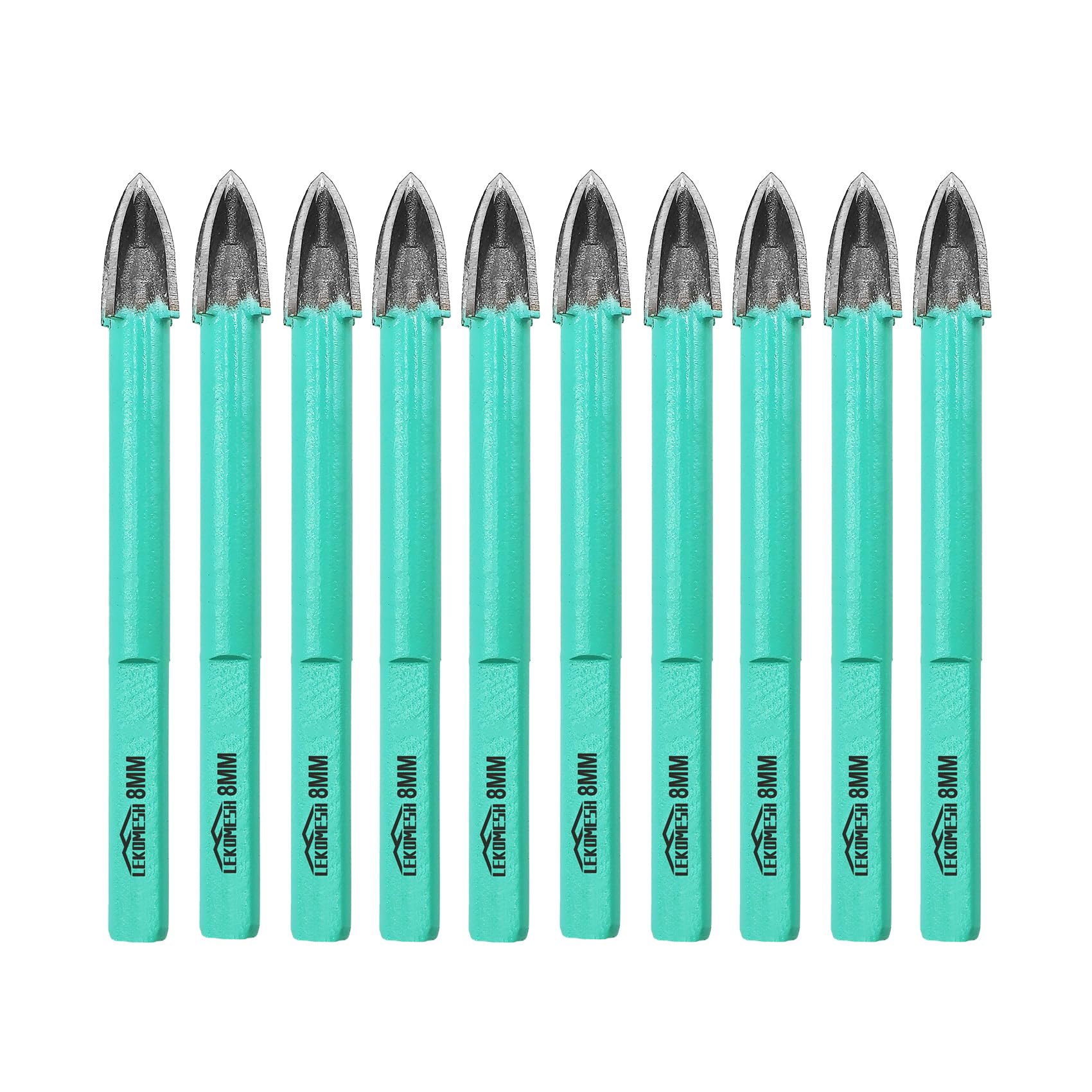 LEKOMESH Masonry Concrete Drill Bits - 10pcs 5/16Inch (8mm) Carbide Drill Bits Tip for Wood, Plastic, Masonry, Ceramic Tile, Concrete, Marble, Triangle Shank