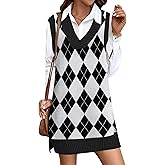 Zeagoo Womens Sweater Vest Winter Tank Sweater Dress V Neck Knitted Pullovers Sweaters Plaid L