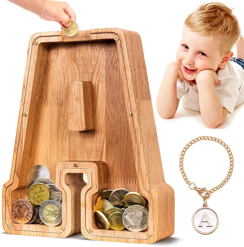 SummiDate Wooden Letter Money Box Personalised Piggy Bank 9in
