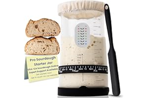 CAPTAIN SOURPANTS Pro Sourdough Starter Kit -37oz Wide Mouth Sourdough Starter Jar Kit for Bread - Large Glass Sourdough Jar, Feeding Band, Cloth Cover, Spatula & Thermometer–Best Sourdough Bread Kit for Beginners