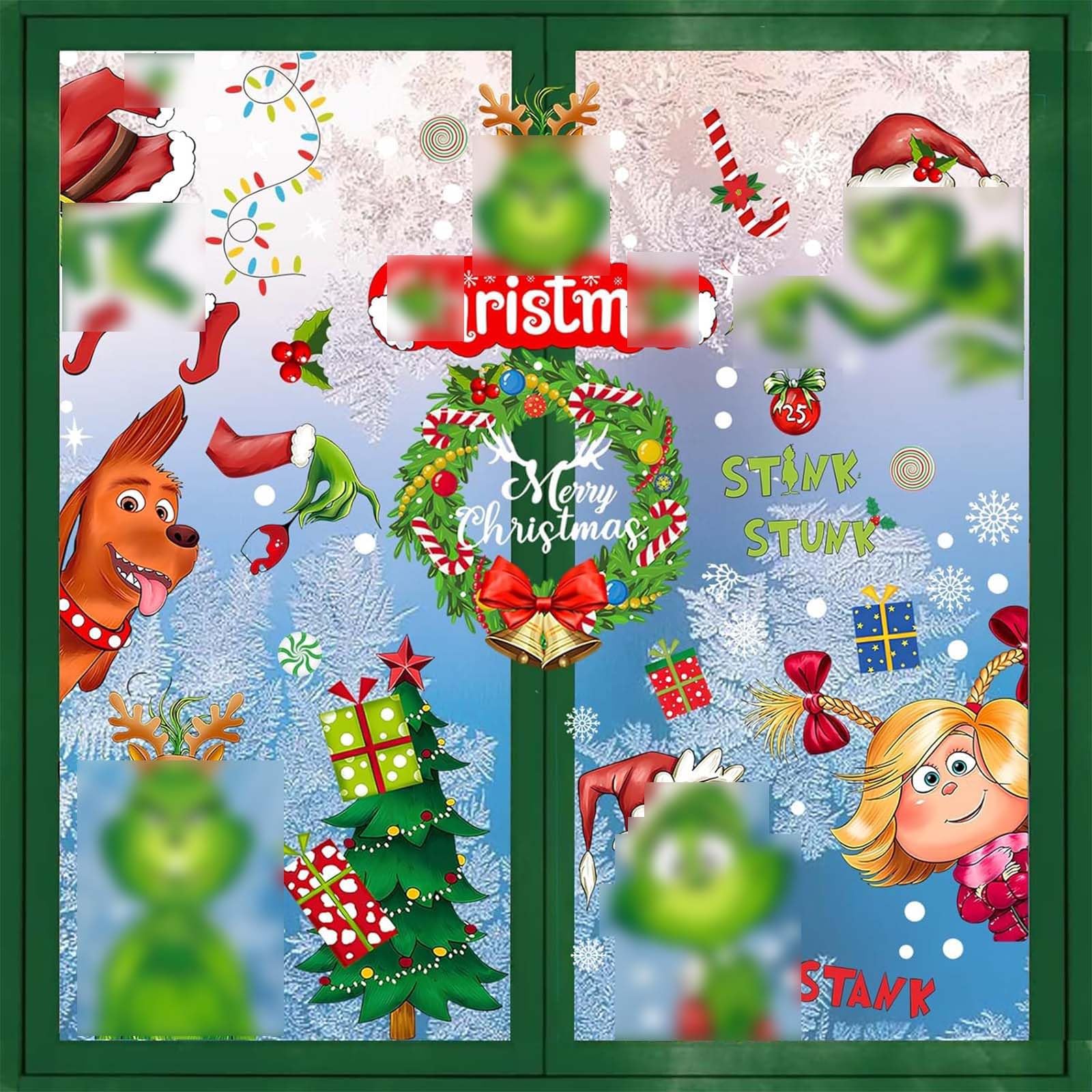 9 Sheets Xmas Window Stickers Xmas Window Clings Large Cute Colorful Window Stickers Xmas Scene Snowflake Decorations Window Decals for Glass