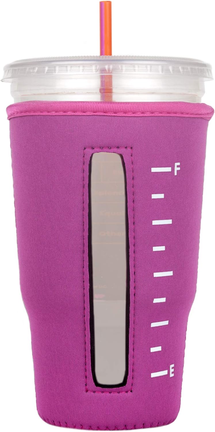 Insulated Neoprene Cup Sleeve/Holder for Iced Beverages, Coffee, and Tea (Pink, Large)