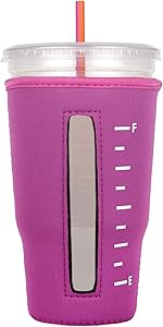 Insulated Neoprene Cup Sleeve/Holder for Iced Beverages, Coffee, and Tea (Pink, Large)
