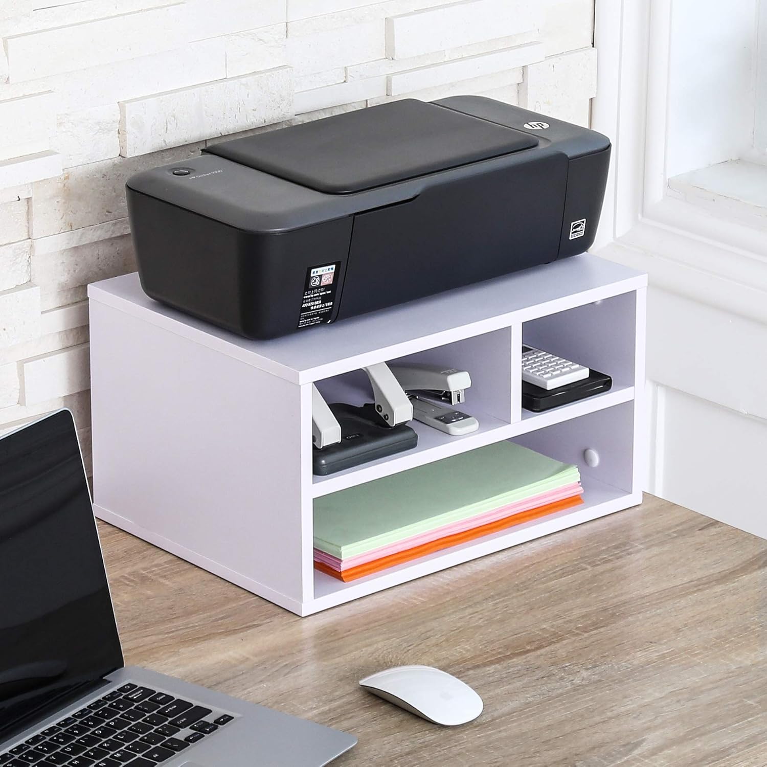 FITUEYES Wood Printer Stands with Storage Desktop Workspace Organizers, White, FDO304005WW: Kitchen & Dining