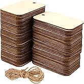 JAPCHET 200 PCS Wood Gift Tags Blank, 2.24 x 1.26 Inch Unfinished Wood Tags with Hole and 65 FT Hemp Rope, Blank Wood Tags for Hanging, DIY Craft and Home Decoration