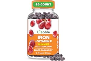 Lifeable Iron Gummies | 20mg | with Vitamin C | Great Tasting Blood Builder Iron Supplement | Iron with Vitamin C for Iron Deficiency | Iron Gummies for Women, Men, Adults | 90 Gummies