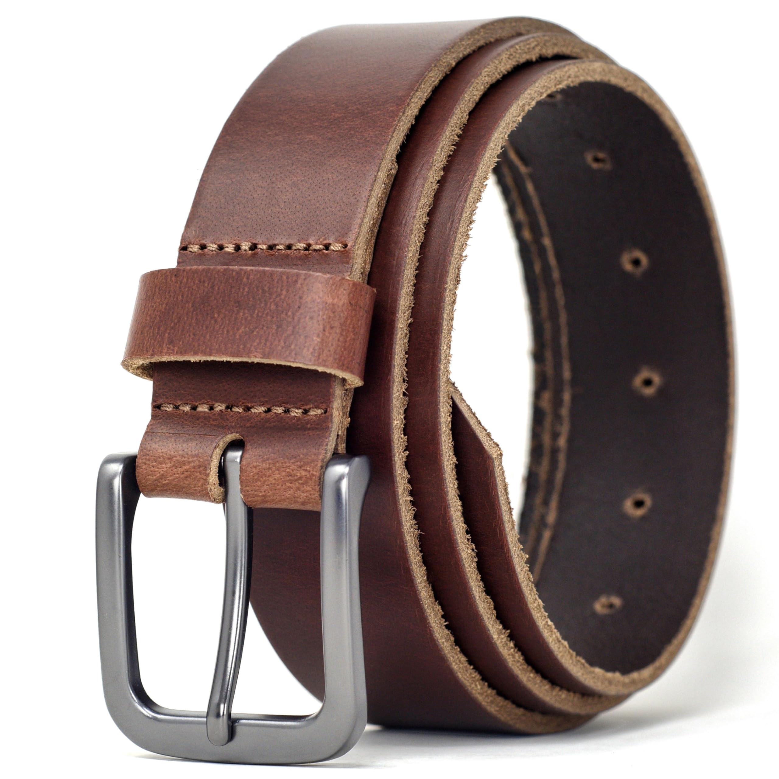 Ashford Ridge Men’s 35mm Full Grain Leather Belt – Classic Casual & Formal Belt with Matte Buckle – Made in England - Antique Brown 3XL