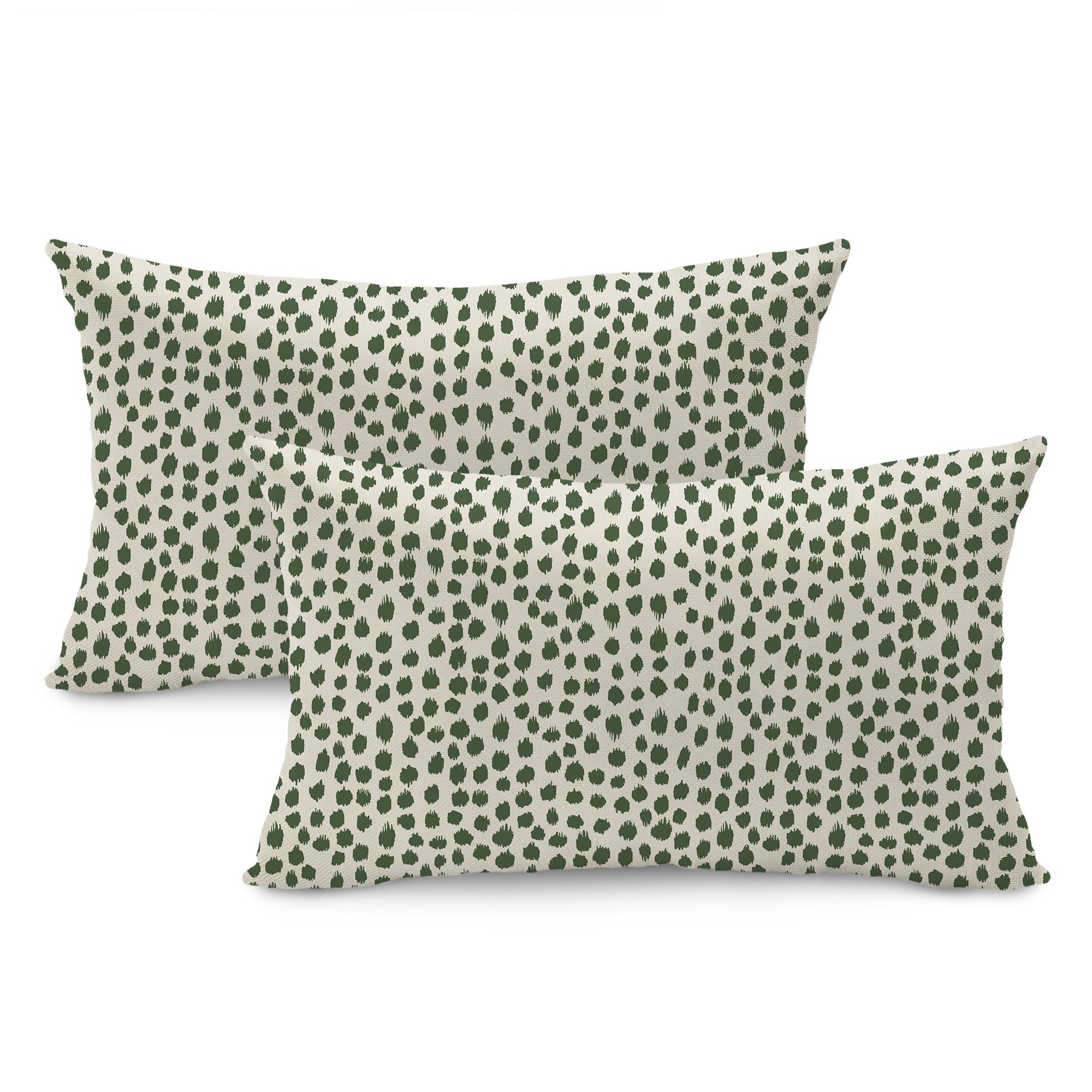 Outdoor Pillow Covers 12x20 Set of 2 Boho Design Dark Green Polka Dot Decorations Pillows Spring Summer Outdoor Waterproof Patio Furniture Garden Porch Sofa Bed Cushion Covers Home Decor JB001-L12