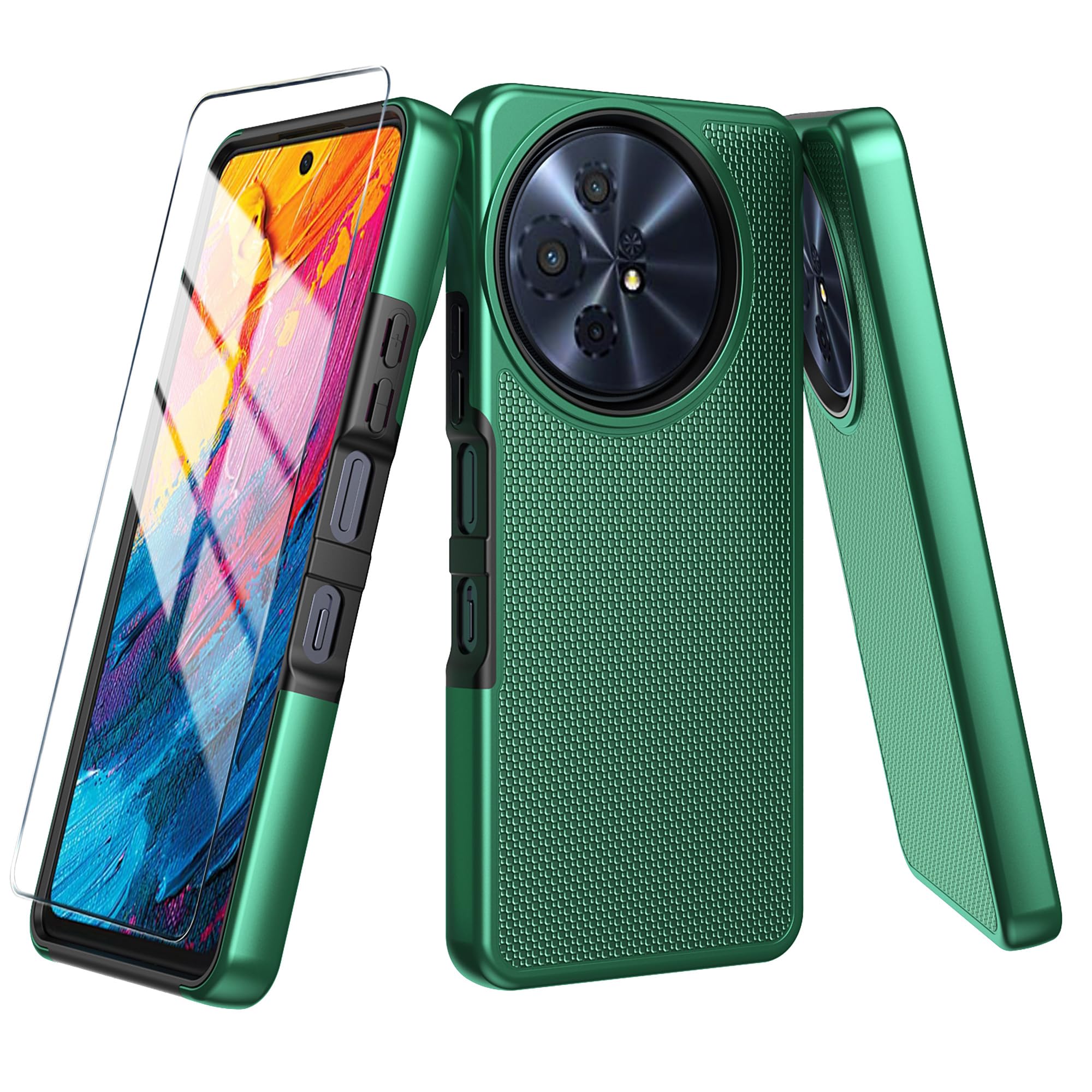 Mocotto for TCL 60 XE NXTPAPER 5G/TCL 50 XL 5G Case with Tempered Glass Screen Protector,Dual Layer Heavy Duty Shockproof Protection (Dark Green)
