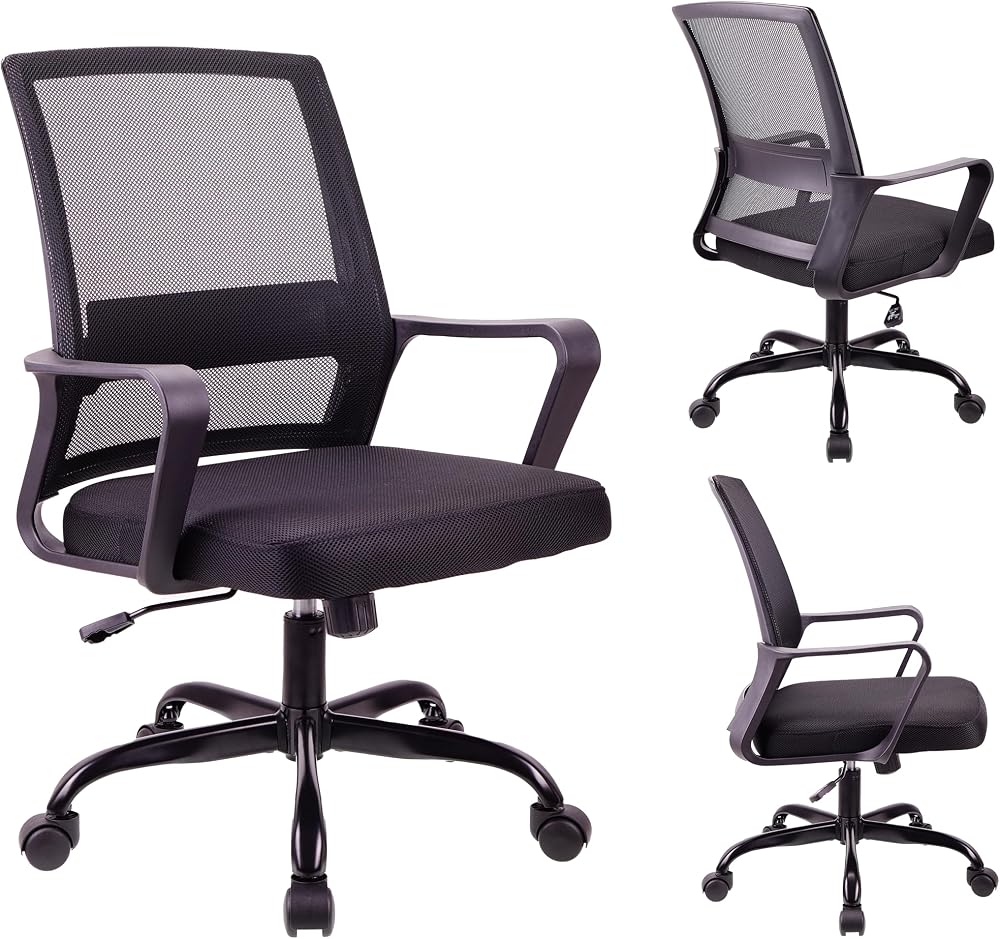 T-THREE Adjustable Ergonomic Office Chair Mesh Back Lumbar Support Black
