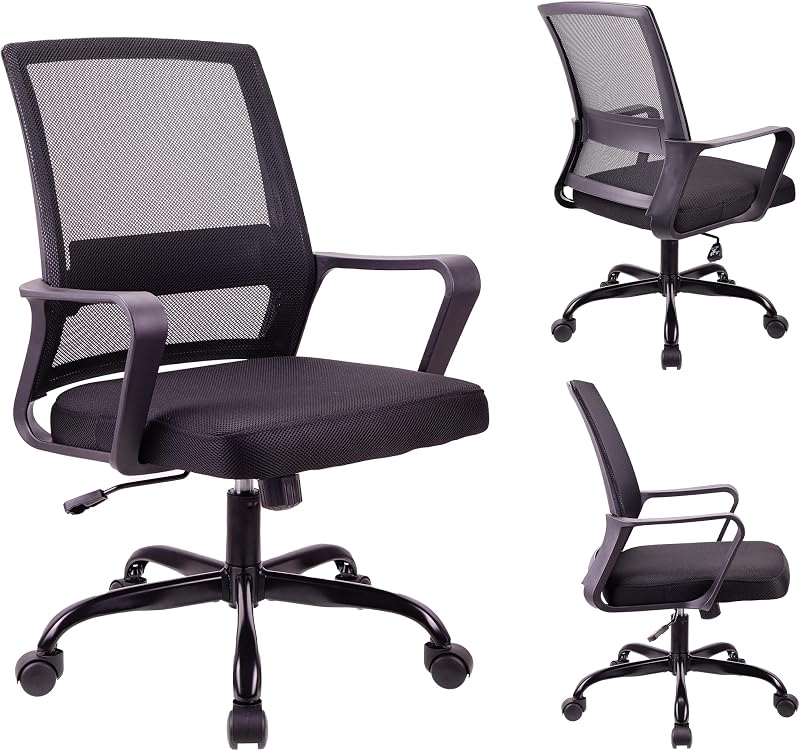 T-THREE Adjustable Ergonomic Office Chair Mesh Back Lumbar Support Black