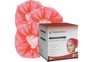 Medical Nation 21" Disposable Bouffant Caps | CASE of 1000, RED | Hairnets, Non-Woven, Non-Pleated Head Hair Covers | for Medical, Labs, Nurse, Tattoo, Food Service, Hospital, Cooking - Size 21" Red