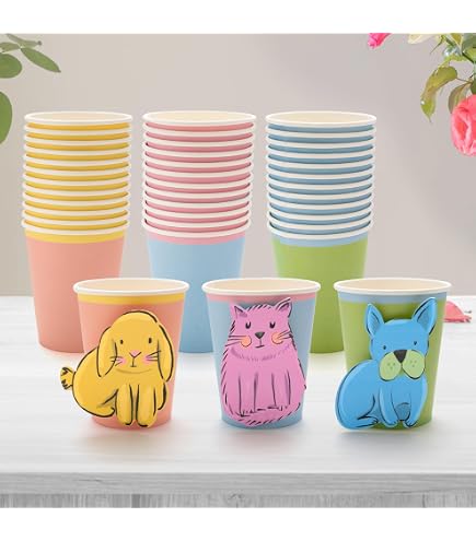 Cheerland Tier-Partybecher – 36er Set Mit Hunde-, Katzen- & Hasen-Motiven – 266 Ml – Perfekt Für Kindergeburtstage, Haustierpartys & Feiern