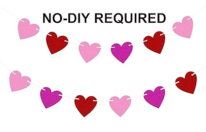 Glitter Heart Garland Ribbon Banner Red Pink Rosy Valentine S
