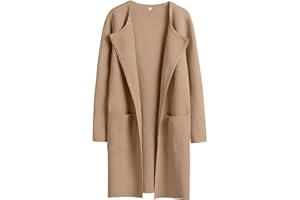 Prinbara Women's Open Front Knit Cardigan Long Sleeve Lapel Casual Solid Classy Sweater Jacket Trench Coats