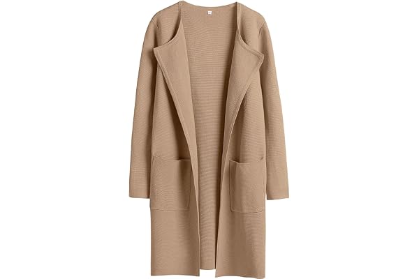 Prinbara Women's Open Front Knit Cardigan Long Sleeve Lapel Casual Solid Classy Sweater Jacket Trench Coats