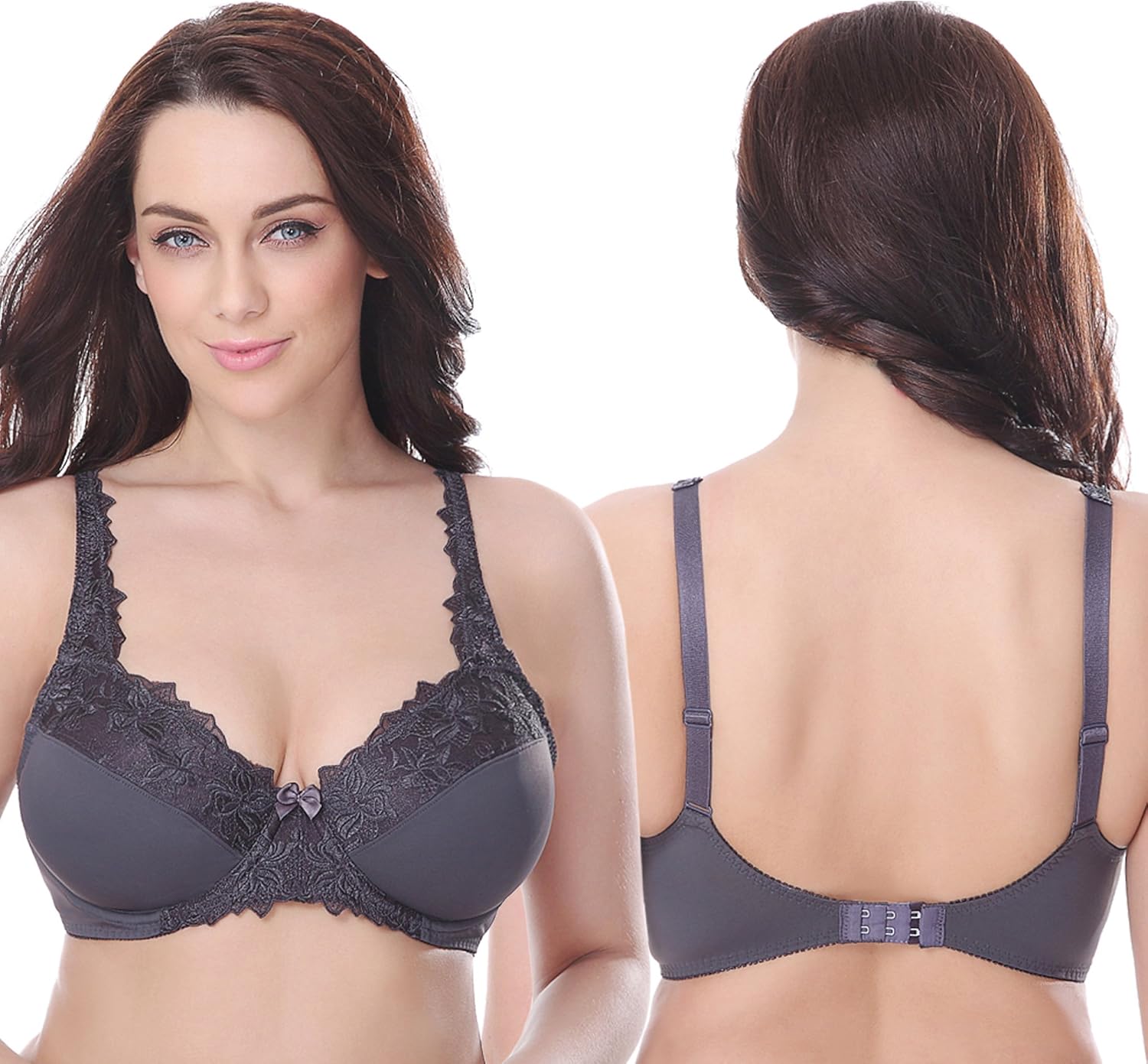 Curve Muse Plus Size Minimizer Underwire Unlined Bra with Embroidery Lace-3Pack at  Women’s Clothing store