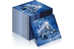 BLUSHTIER 25 Pack Christmas Trains Napkins Decoration for Polar Party Disposable Polar Paper Napkins Bulk Train Party Decorations Tableware Supplies (6.5 Inch)